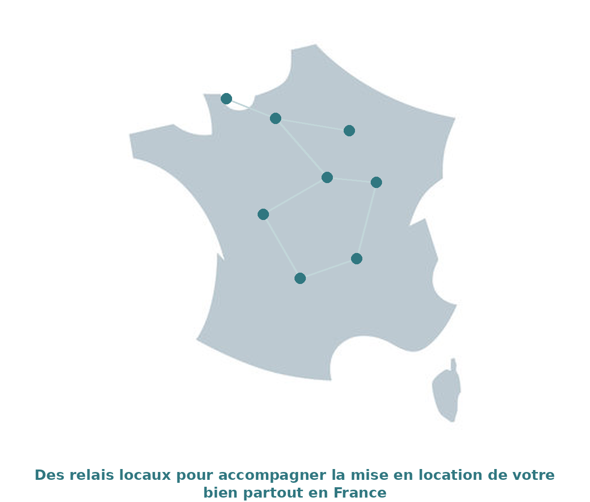 Carte de France stylisée illustrant des partenaires locaux partout en France